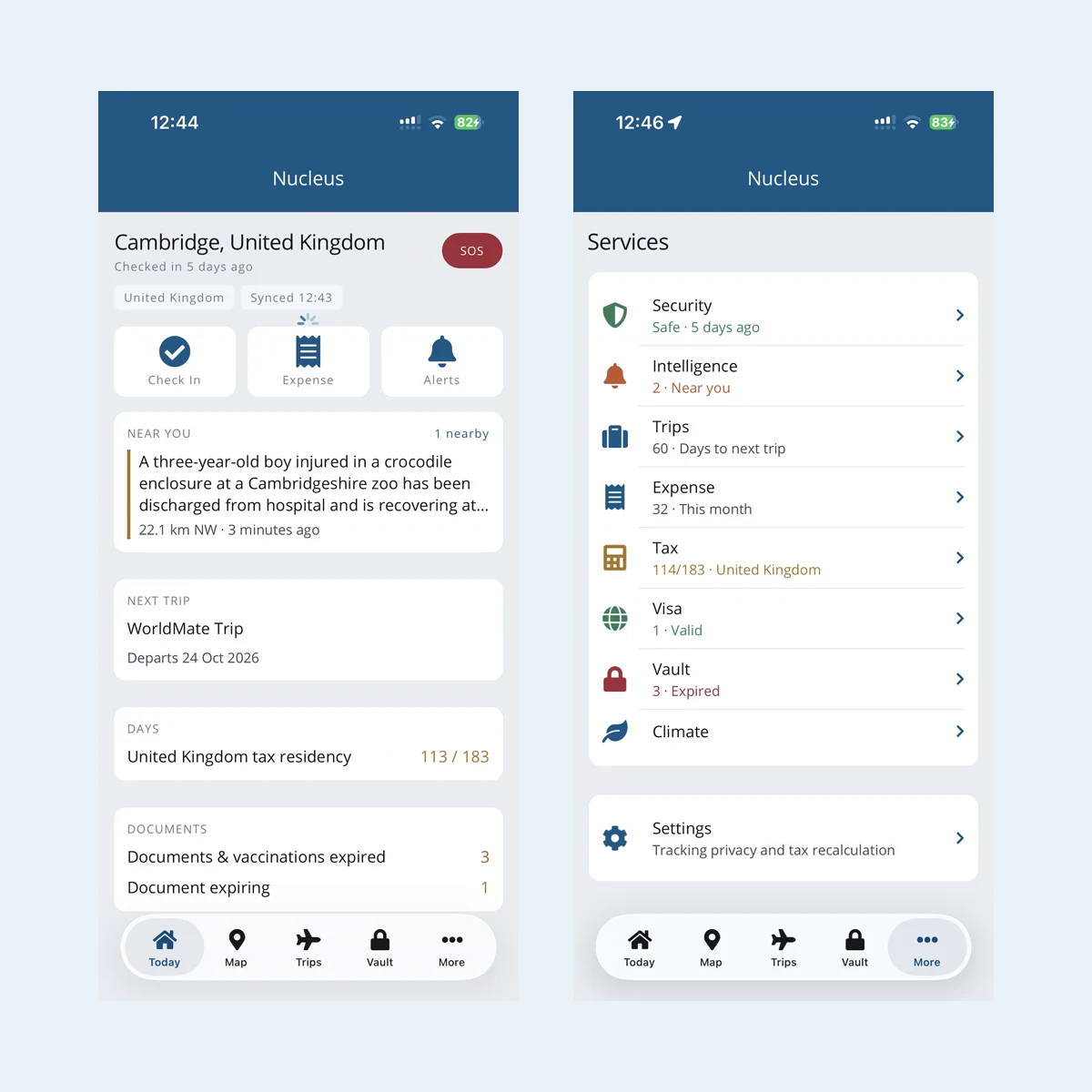 Itinerary, alerts, check-ins, vault and expenses in one app