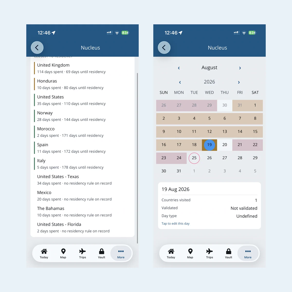 Tax residency and tax calendar in the Voyage Manager app