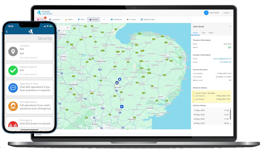 Voyage Manager tracking dashboard and mobile app